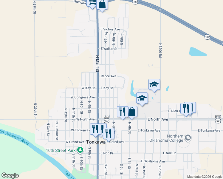 map of restaurants, bars, coffee shops, grocery stores, and more near 505 North 6th Street in Tonkawa
