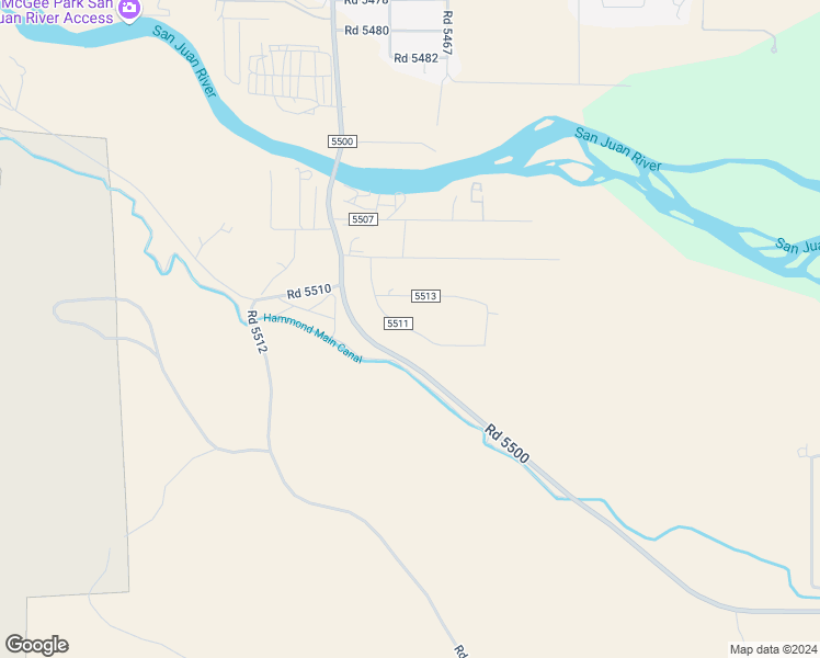 map of restaurants, bars, coffee shops, grocery stores, and more near County Road 5511 in San Juan County