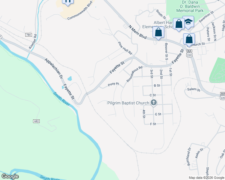 map of restaurants, bars, coffee shops, grocery stores, and more near 1300-1398 Cardinal Lane in Martinsville
