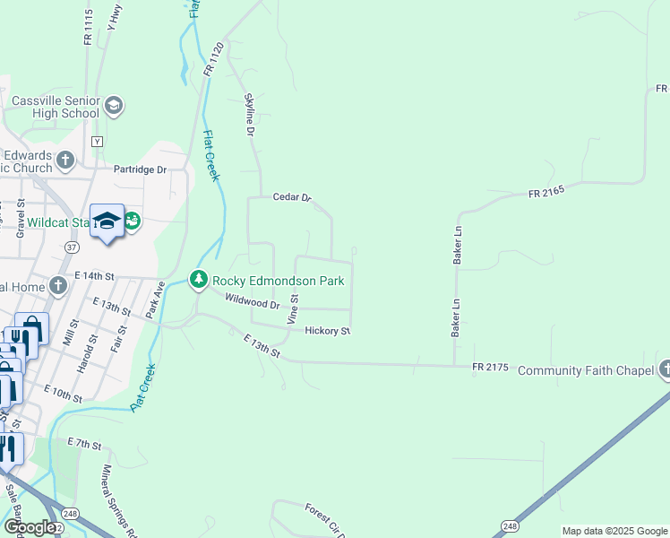 map of restaurants, bars, coffee shops, grocery stores, and more near 1008 Birch Street in Cassville