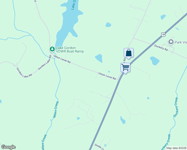 map of restaurants, bars, coffee shops, grocery stores, and more near 261 Union Level Road in South Hill