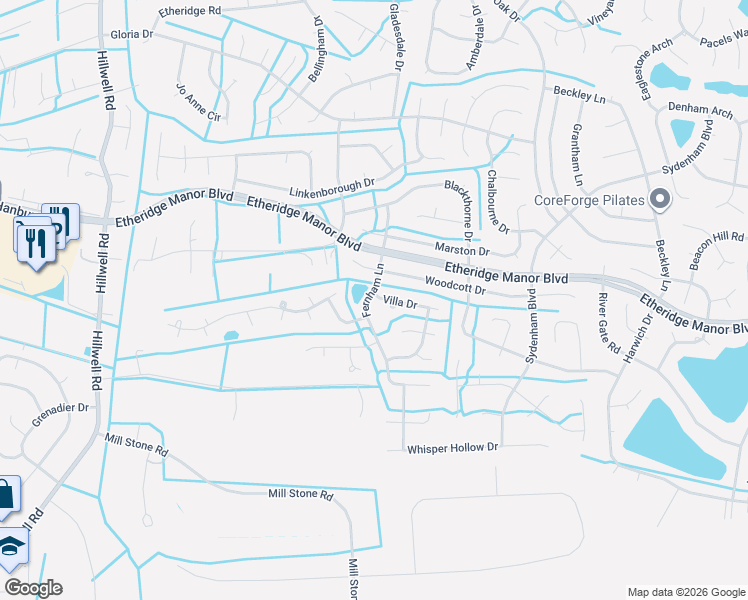 map of restaurants, bars, coffee shops, grocery stores, and more near 617 Woodcott Drive in Chesapeake