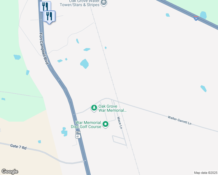 map of restaurants, bars, coffee shops, grocery stores, and more near 422-426 Walter Garrett Lane in Oak Grove