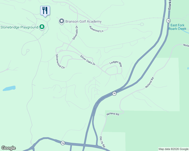 map of restaurants, bars, coffee shops, grocery stores, and more near 1047 Golf Drive in Branson West