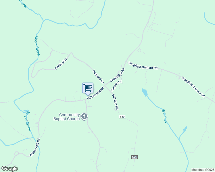 map of restaurants, bars, coffee shops, grocery stores, and more near 2287 Crestridge Road in Bassett