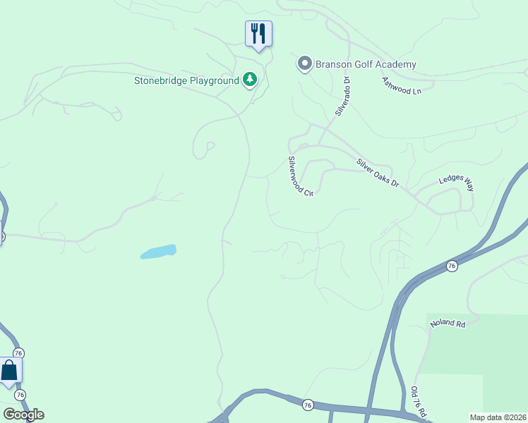 map of restaurants, bars, coffee shops, grocery stores, and more near 1-125 Silver Oak Way in Reeds Spring