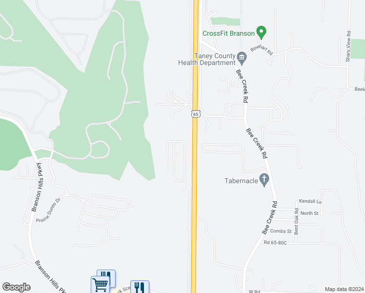 map of restaurants, bars, coffee shops, grocery stores, and more near 558 Cannon Ball Loop in Branson