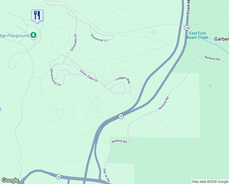 map of restaurants, bars, coffee shops, grocery stores, and more near 1400 Silver Oaks Drive in Branson West