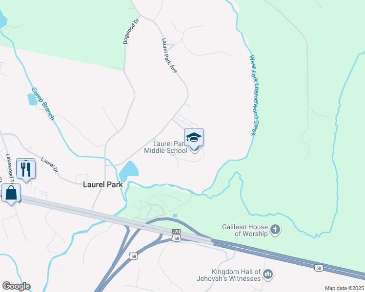 map of restaurants, bars, coffee shops, grocery stores, and more near Laurel Park School Drive in Laurel Park