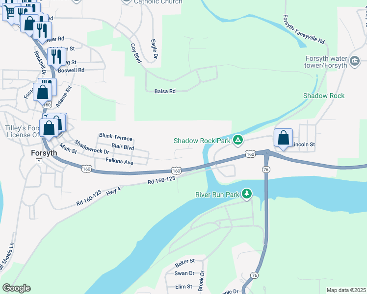map of restaurants, bars, coffee shops, grocery stores, and more near 189 Pierce Place in Forsyth