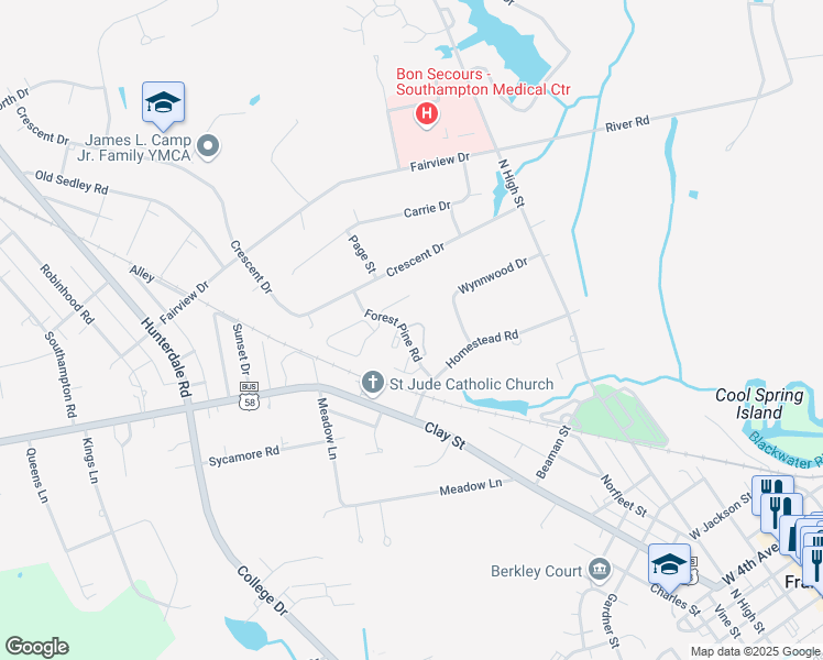 map of restaurants, bars, coffee shops, grocery stores, and more near 114 Forest Pine Road in Franklin