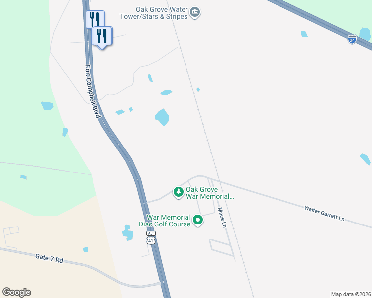 map of restaurants, bars, coffee shops, grocery stores, and more near 430 Walter Garrett Lane in Oak Grove