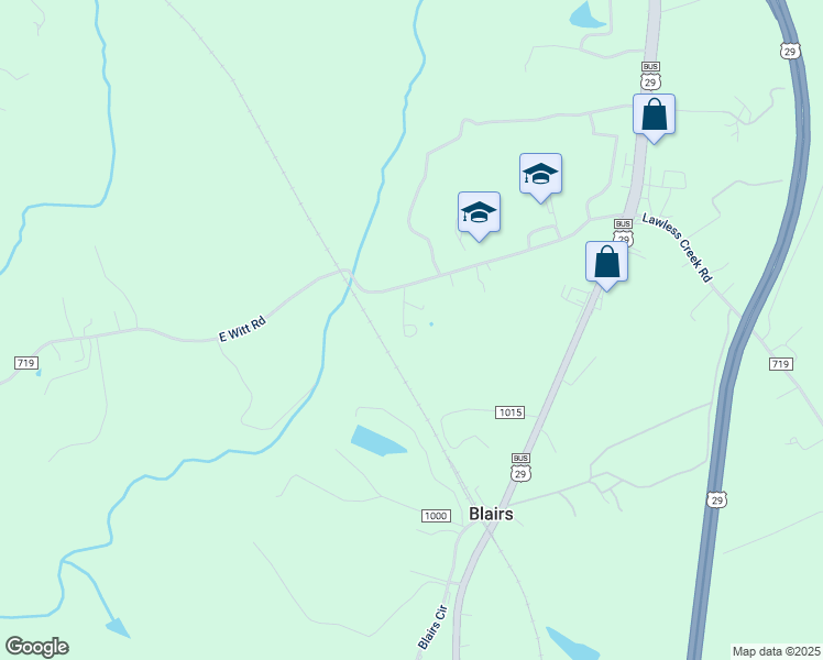 map of restaurants, bars, coffee shops, grocery stores, and more near 181 Witt Lane in Blairs