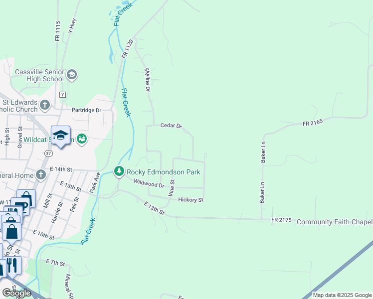 map of restaurants, bars, coffee shops, grocery stores, and more near 1008 Birch in Cassville