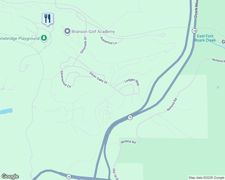 map of restaurants, bars, coffee shops, grocery stores, and more near 1001 Golf Drive in Branson West