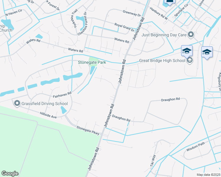 map of restaurants, bars, coffee shops, grocery stores, and more near 1140 Johnstown Road in Chesapeake