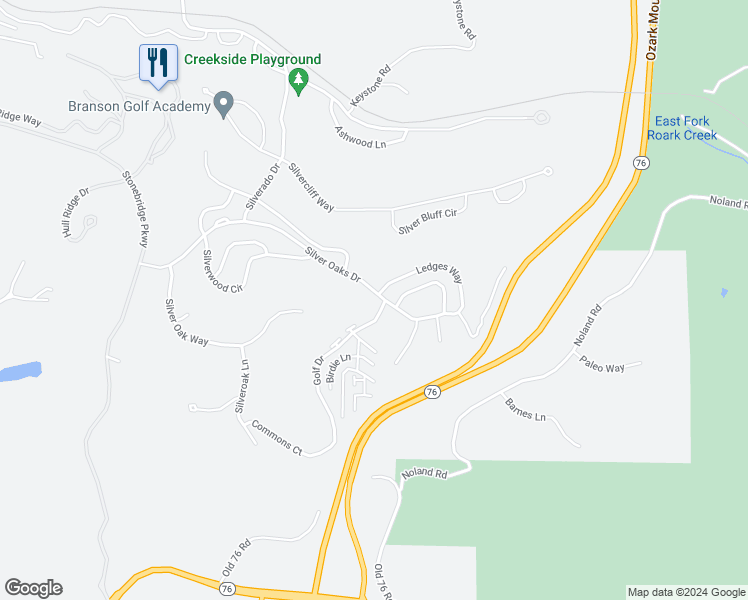 map of restaurants, bars, coffee shops, grocery stores, and more near 1001 Golf Drive in Branson West