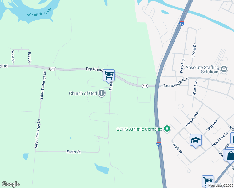 map of restaurants, bars, coffee shops, grocery stores, and more near 96 Easter Street in Emporia