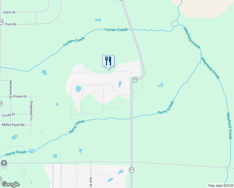 map of restaurants, bars, coffee shops, grocery stores, and more near Smith's Lane in Mayfield