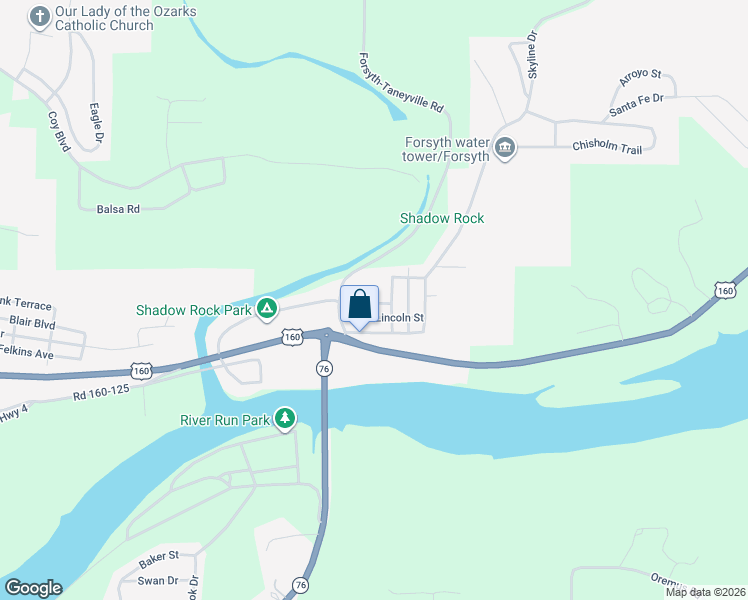 map of restaurants, bars, coffee shops, grocery stores, and more near 171-199 Forsyth-Taneyville Road in Forsyth