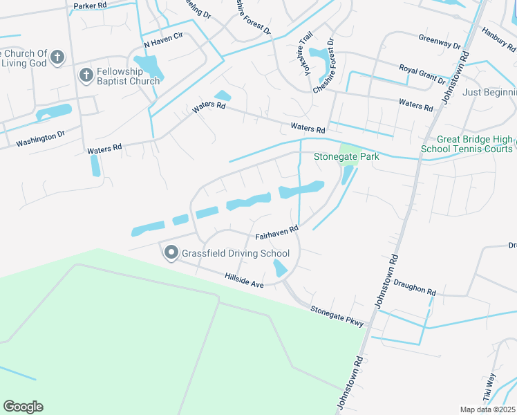 map of restaurants, bars, coffee shops, grocery stores, and more near 1112 Cutspring Road in Chesapeake