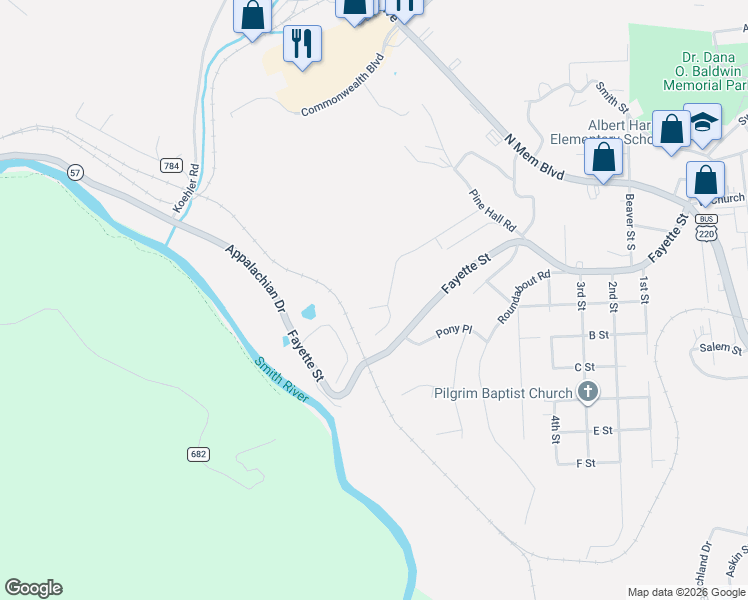 map of restaurants, bars, coffee shops, grocery stores, and more near 1200-1214 Maxine Road in Martinsville