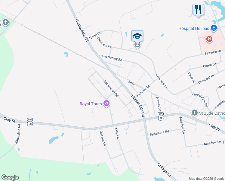 map of restaurants, bars, coffee shops, grocery stores, and more near 308 Robinhood Road in Franklin