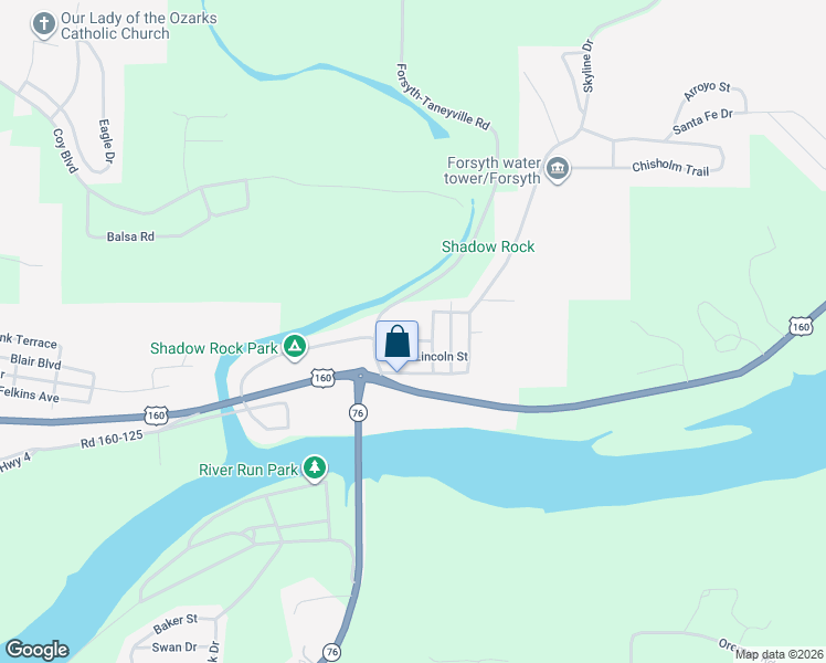 map of restaurants, bars, coffee shops, grocery stores, and more near 171-199 Forsyth-Taneyville Road in Forsyth