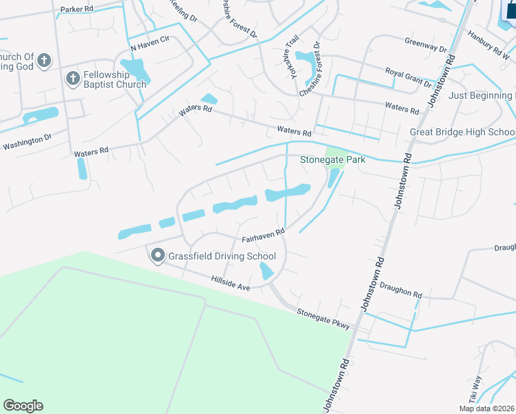 map of restaurants, bars, coffee shops, grocery stores, and more near 1114 Rockland Terrace in Chesapeake