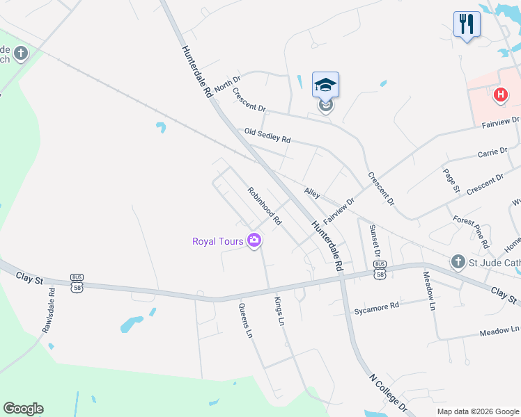 map of restaurants, bars, coffee shops, grocery stores, and more near 305 Robinhood Road in Franklin
