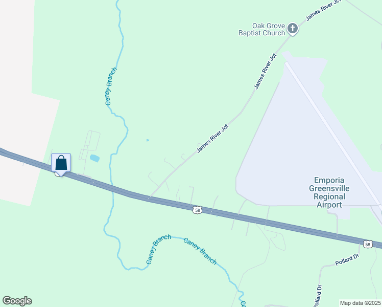 map of restaurants, bars, coffee shops, grocery stores, and more near 274 James River Junction in Emporia