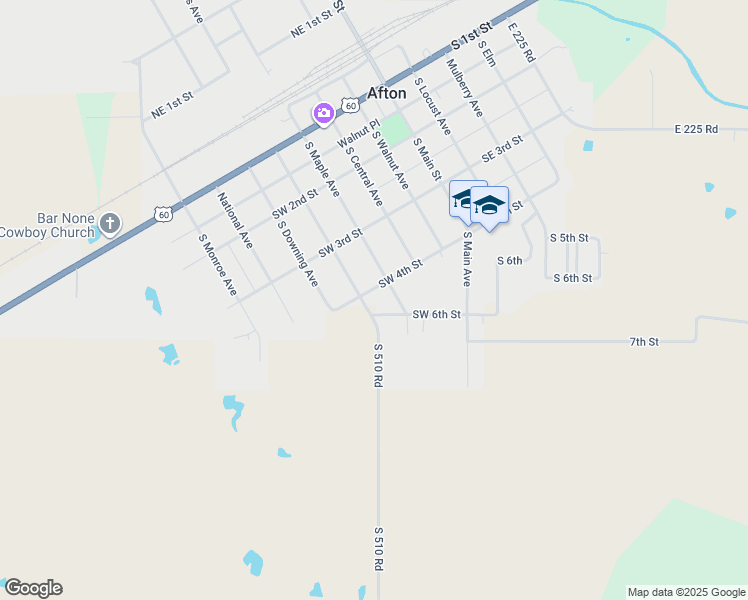 map of restaurants, bars, coffee shops, grocery stores, and more near 400 South Ross Avenue in Afton