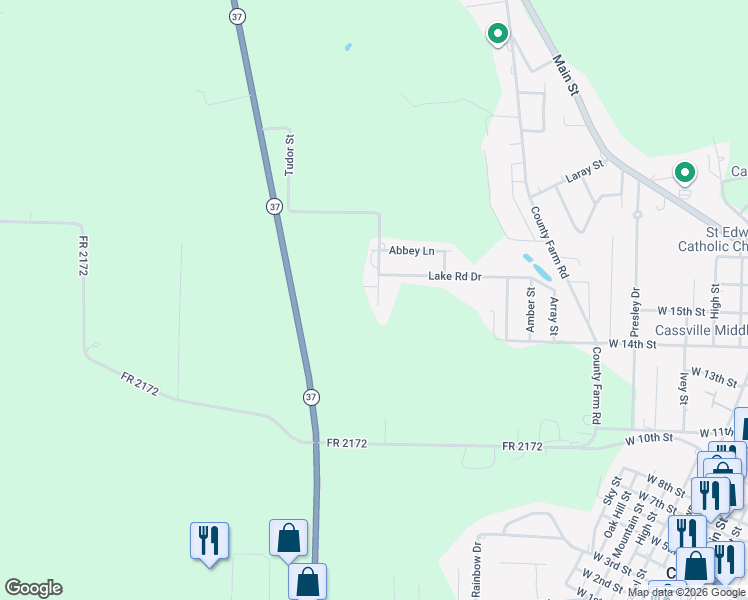 map of restaurants, bars, coffee shops, grocery stores, and more near Nottingham Street in Cassville