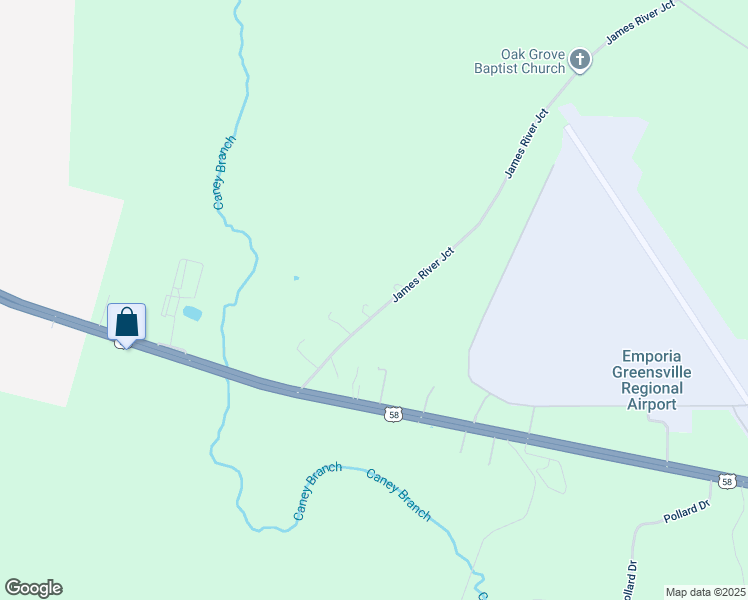map of restaurants, bars, coffee shops, grocery stores, and more near 274 James River Junction in Emporia