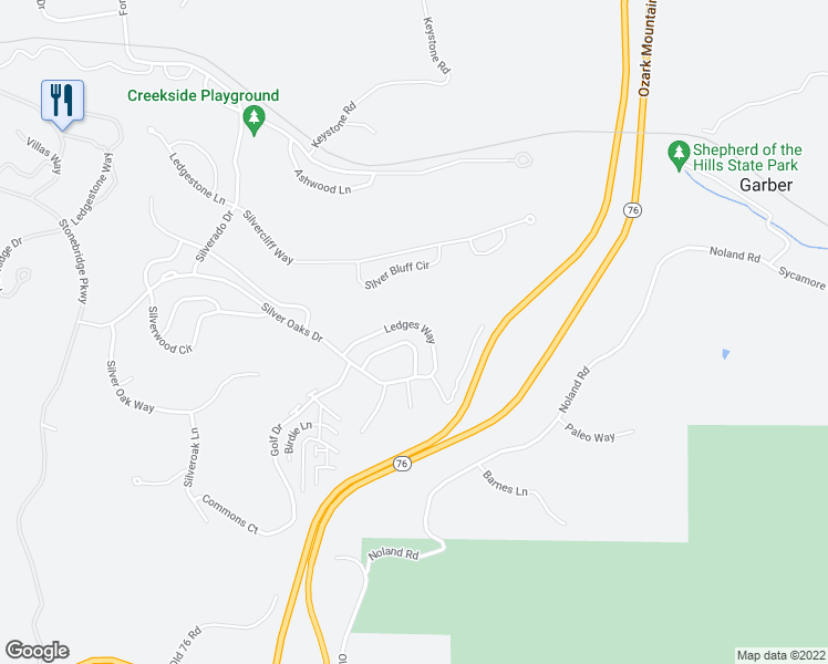 map of restaurants, bars, coffee shops, grocery stores, and more near 616 Crossing Drive in Branson West