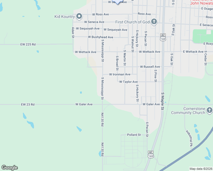 map of restaurants, bars, coffee shops, grocery stores, and more near 813 South Mississippi Street in Nowata