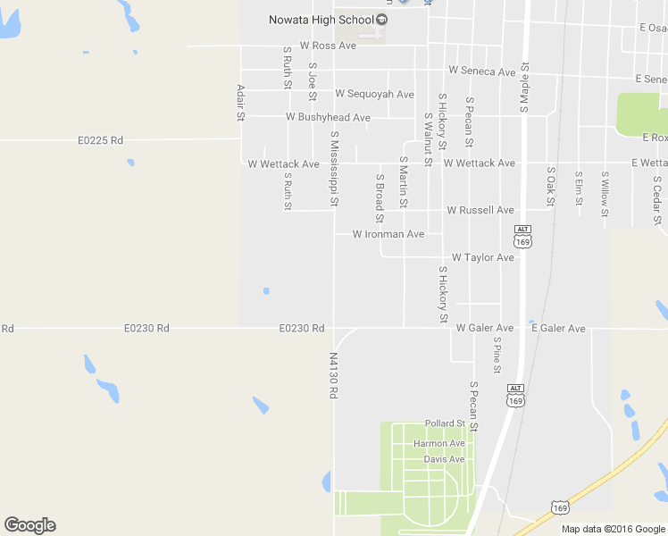 map of restaurants, bars, coffee shops, grocery stores, and more near 813 South Mississippi Street in Nowata