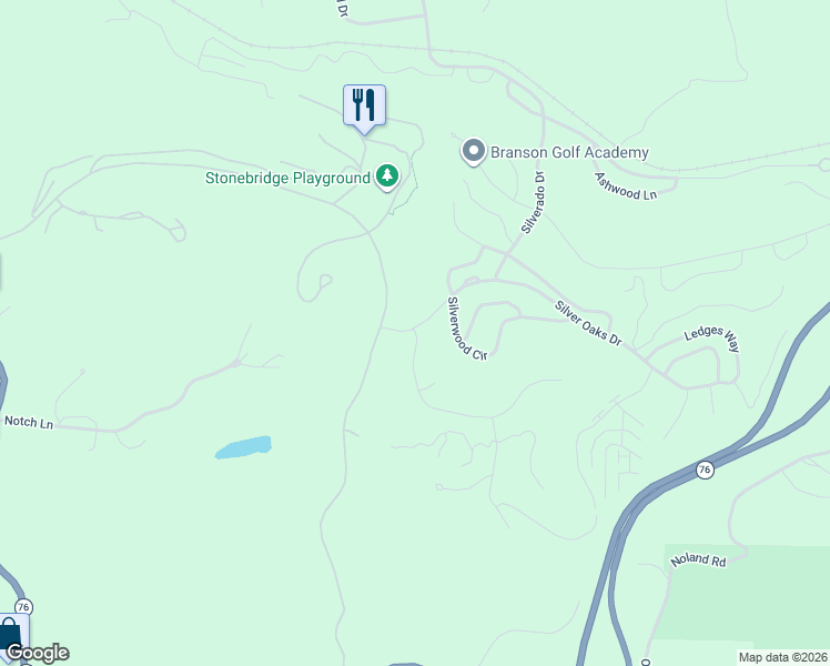 map of restaurants, bars, coffee shops, grocery stores, and more near Silver Oaks Dr in Reeds Spring
