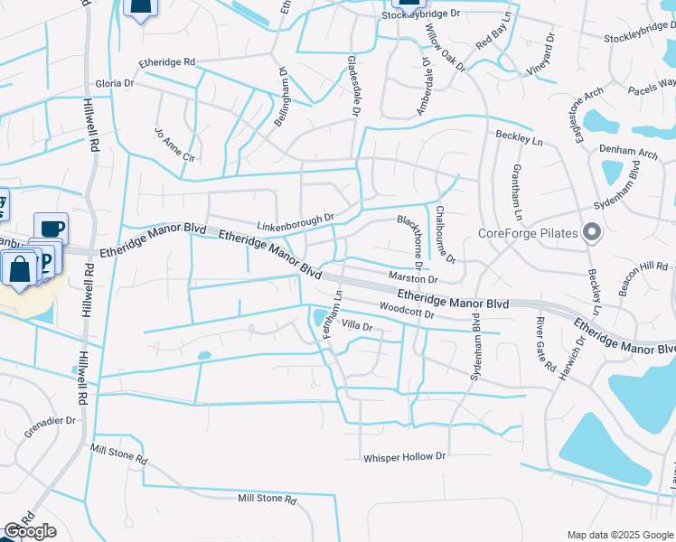 map of restaurants, bars, coffee shops, grocery stores, and more near 509 Marston Drive in Chesapeake