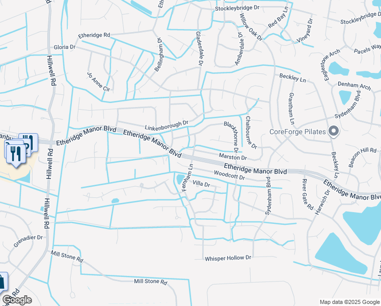 map of restaurants, bars, coffee shops, grocery stores, and more near 509 Marston Drive in Chesapeake