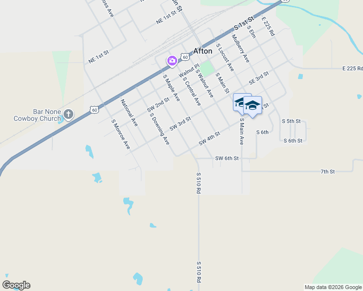 map of restaurants, bars, coffee shops, grocery stores, and more near 311 South Ross Avenue in Afton