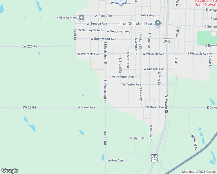 map of restaurants, bars, coffee shops, grocery stores, and more near 813 South Mississippi Street in Nowata