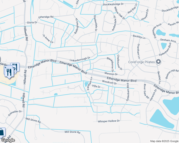 map of restaurants, bars, coffee shops, grocery stores, and more near 509 Marston Drive in Chesapeake