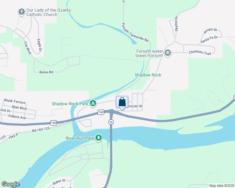 map of restaurants, bars, coffee shops, grocery stores, and more near 171 Forsyth-Taneyville Road in Forsyth