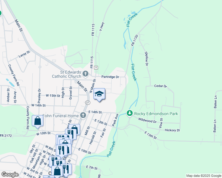map of restaurants, bars, coffee shops, grocery stores, and more near 101 South Spring Street in Cassville