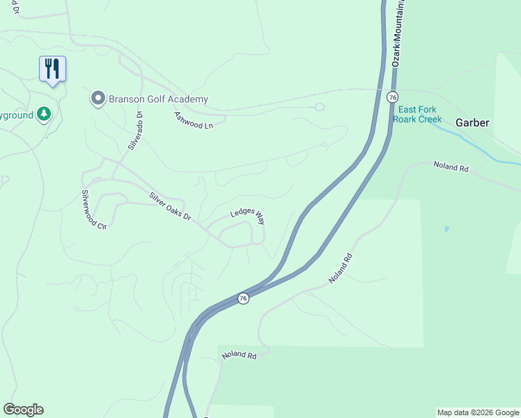 map of restaurants, bars, coffee shops, grocery stores, and more near 616 Crossing Drive in Branson West