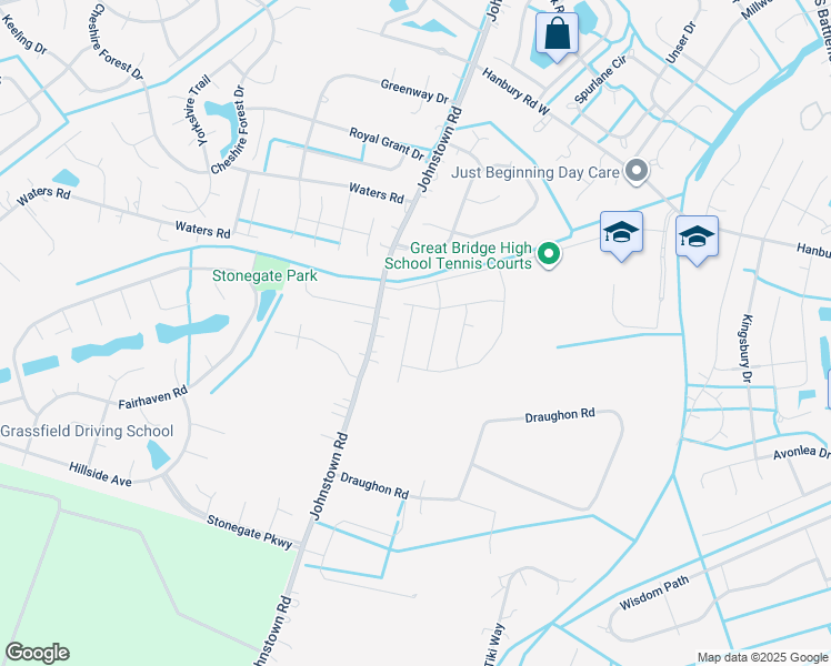 map of restaurants, bars, coffee shops, grocery stores, and more near 1109 Magdolna Drive in Chesapeake