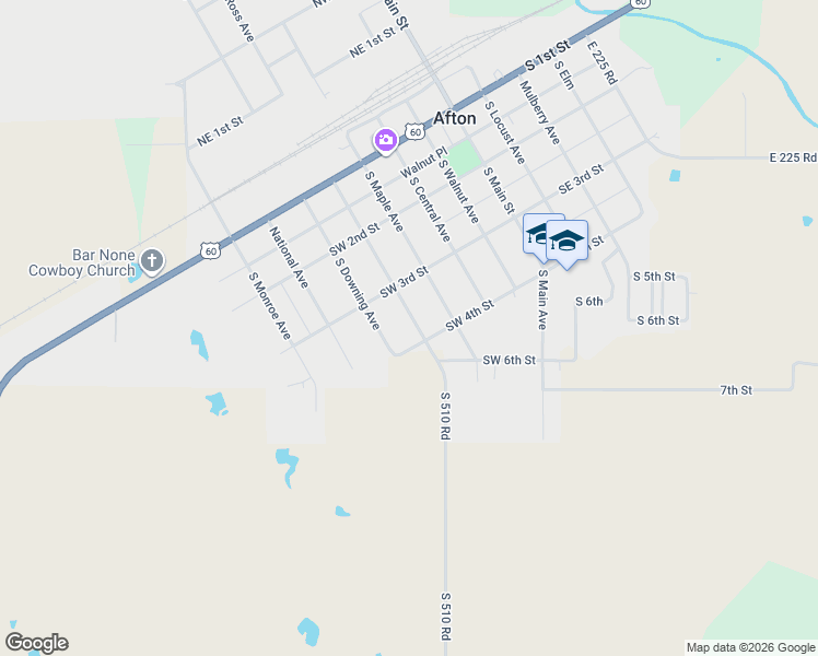 map of restaurants, bars, coffee shops, grocery stores, and more near 311 South Ross Avenue in Afton