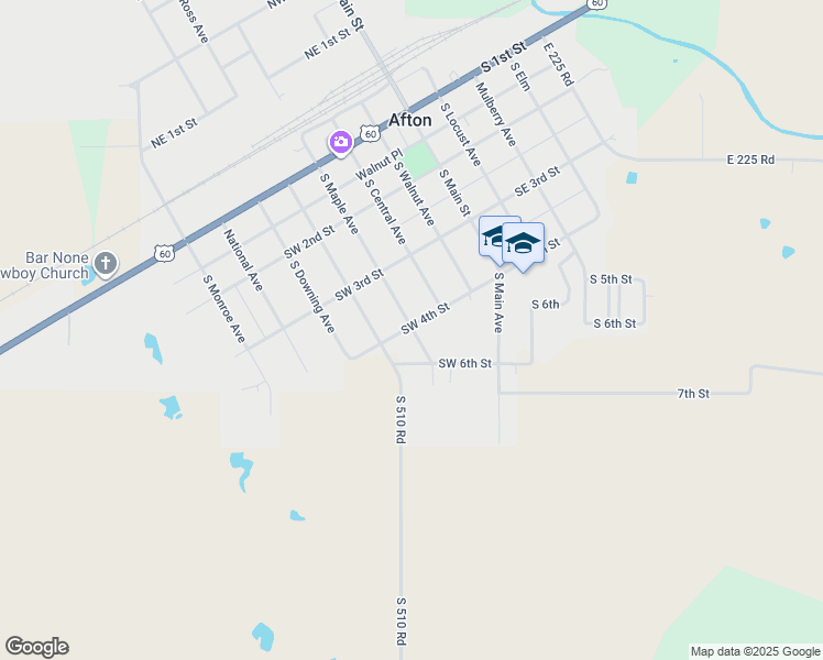 map of restaurants, bars, coffee shops, grocery stores, and more near 400 South Ross Avenue in Afton