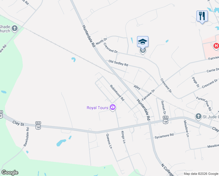 map of restaurants, bars, coffee shops, grocery stores, and more near 317 Robinhood Road in Franklin